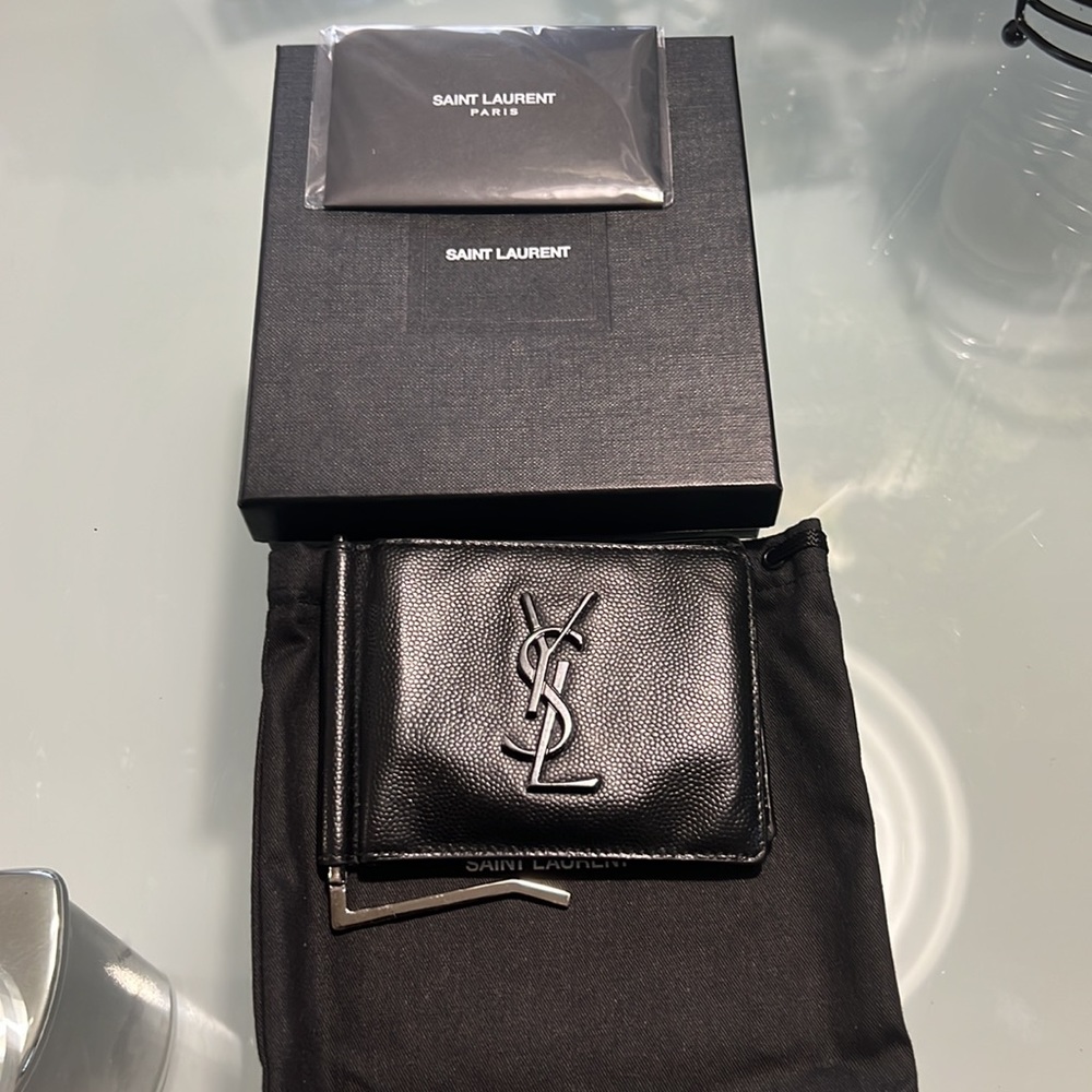 Authentic YSL Saint Laurent Black Leather Wallet great Gift Rare Money clip! - Picture 9 of 11